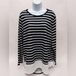 CATHY DANIELS NEW NWOT Navy & White Sweater Split Hem Size Medium